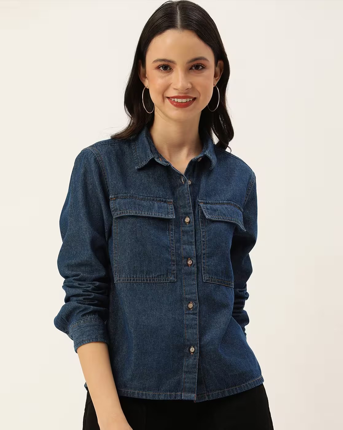 Women Regular Fit Shirt with Contrast Stitching