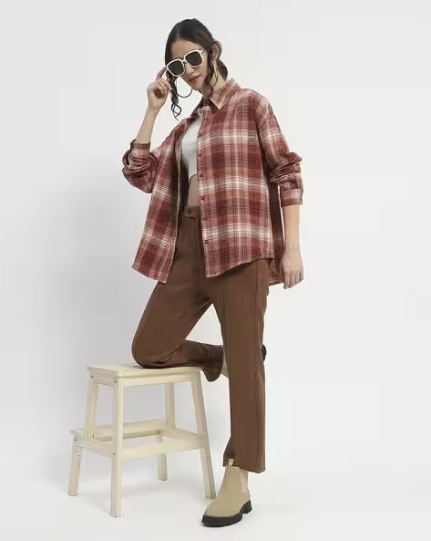 Women Checked Oversized Fit Shirt
