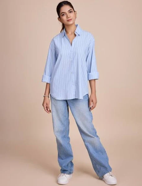 Women Classic Opaque Striped Casual Oversized Shirt